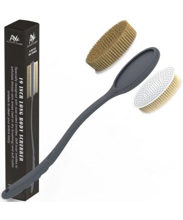 Avilana Shower Body Brush with Long Curved Handle  Long Silicone Handle Back Scrubber With Dual-Sided Long Handle Bath Shower Brush with Soft and Stiff Bristles (Long Handle-Dark Gray) - Buy Online on GoSupps.com