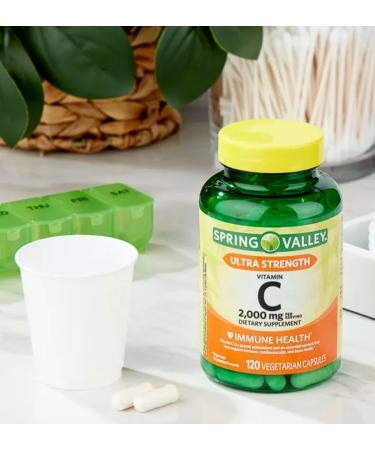 Spring Valley Ultra Strength Vitamin C Vegetarian Capsules Dietary Supplement 2 000 mg 120 Count + Daily Supplement Tracker Sticker - Buy Online on GoSupps.com