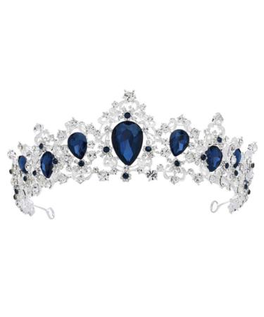 Minkissy Crystal Crown Baroque Rhinestone Tiara Vintage Queen Tiara Headband for Wedding Prom Pageant (Dark Blue)