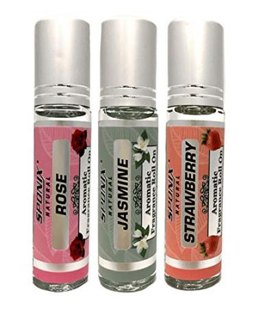Best Fragrance Oil Roll On Gift Set Jasmine Rose and Strawberry 10 mL each by Sponix