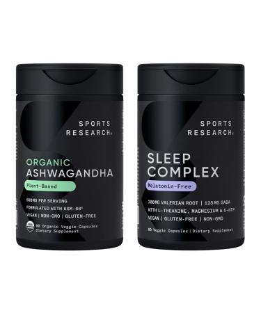Sports Research Sleep Pack - Organic Ashwagandha Adaptogen for Relaxation Calm & Sleep Support 600 mg + Sleep Complex- Melatonin-Free Vegan Capsules