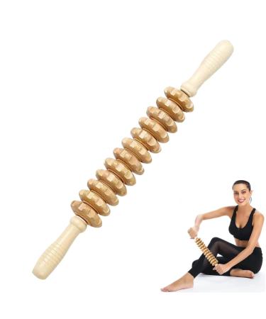 Massage roller wood scooter massage device with handle accessories anti -cellulite massage massage roller body roller for legs neck (natural wood color) - Buy Online on GoSupps.com