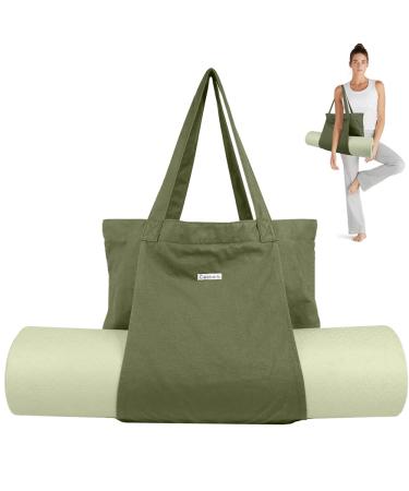 Cwokarb Women Yoga Mat Bag Carrier Shoulder Bag Carryall Canvas Gym Tote Bag for Office, Workout, Pilates, Travel and Beach Green