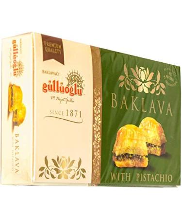 Gulluoglu Premium Dry Baklava with Pistachio, Freshly Produced and Long Lasting, Traditional Turkish Baklava 500 Gr (1.1lb) - (1 Pack) 1.1 Pound (Pack of 1)