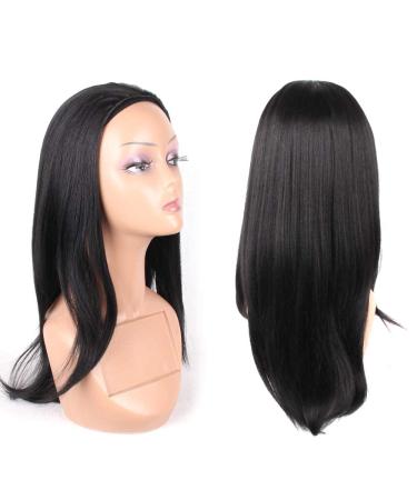 Jiayi 16 Inch Half Wig Quick Wear Weave Synthetic Hair Women's Wig - Straight 3/4 Half Up Half Down Style with Perfect Hairline - Japanese Fiber - (1B Off Black) - Buy Online on GoSupps.com