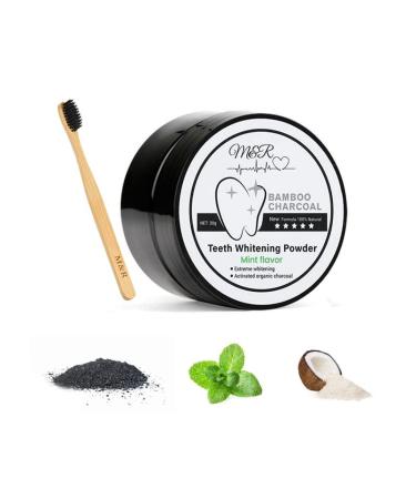M&R New Formula More Delicate 100% Organic Activated Charcoal Teeth Whitening Powder+Bamboo Toothbrush /30g Coconut Charcoal Effective Teeth Stain Remover and Toothpaste Alternative/Fresh Mint Taste