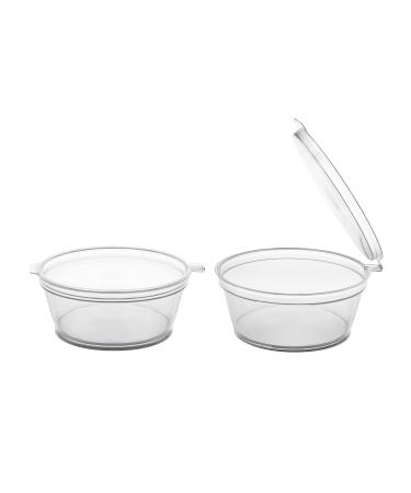 Party Essentials Leak Proof Plastic Condiment Souffle Containers with Attached Airtight Portion Cup with Hinged Lid for Sauces, Samples, Slime, Jello Shot, Storage, Craft, 100 Sets, 2 oz, Clear 100 Sets, 2 oz.
