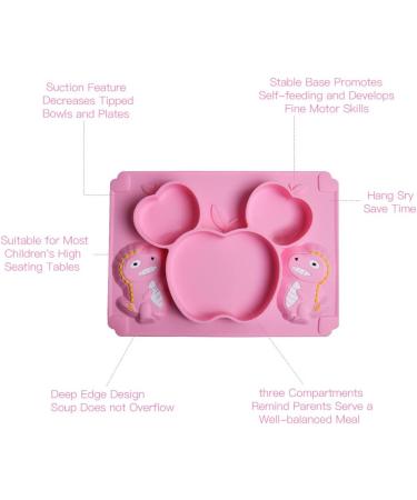 SFCCMM Toddler Silicone Divided Plate - Non-Slip Suction Baby Dinnerware (Dinosaur Pink) - Buy Online on GoSupps.com