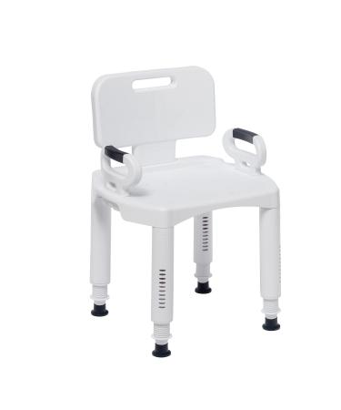 Drive Medical RTL12505 Handicap Bathroom Bench with Back and Arms, White