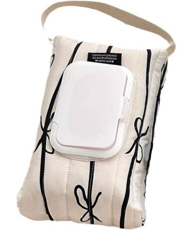 Travel Friendly Wet Wipe Storage Case Quilted Sturdy Cotton Storage Bag with Fashionable Stripe and Bowknot Detail White - Buy Online on GoSupps.com