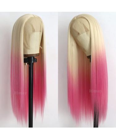 Itimay Long Straight Blonde to Pink Ombre Synthetic Lace Front Wig - Heat Resistant & Glueless - Buy Online on GoSupps.com
