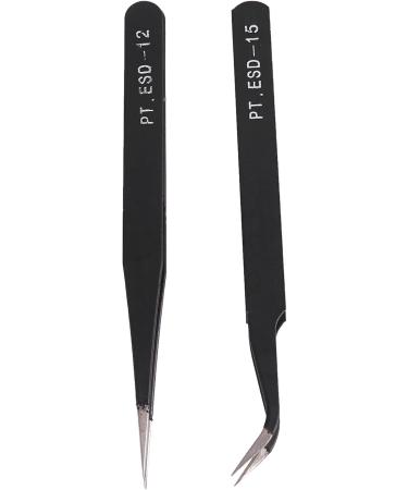 Duendhd 4X Nail Art Rhinestones Eyelashes Extension Straight & Curved Tweezers Tool Set-Black - Buy Online on GoSupps.com