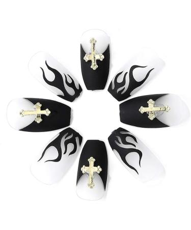 Coffin False Nails Flame Cross Fake Nails Press on Nails Ballerina Acrylic Full Cover Stick on Nails 24pcs for Women and Girls (Color : Black Size : 24 Count (Pack of 1)) 1 count (Pack of 1) Black - Buy Online on GoSupps.com