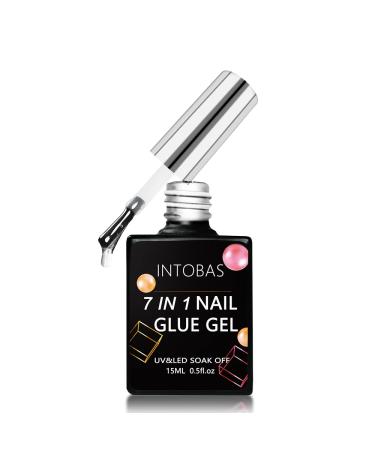 INTOBAS 7 in 1 Nail Glue Gel Uv Extra Strong for False Nails 15Ml Nail Glue for Artificial Nails Gel Gummy Base for Nail Tips Gel Nail UV Long Lasting