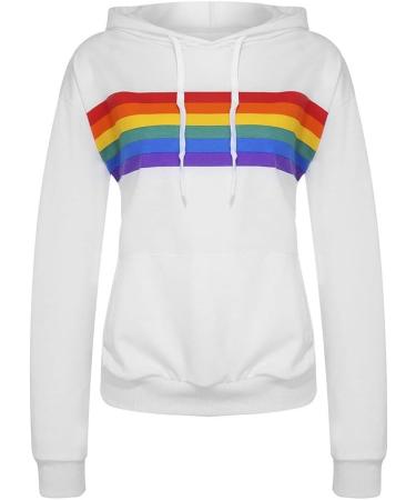 Bigfanshu Women's Sweatshirt Fashion Rainbow Print Hoodie Pullover Tops Female Casual Loose O-Neck Blouse - Buy Online on GoSupps.com