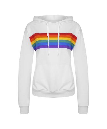 Bigfanshu Women's Sweatshirt Fashion Rainbow Print Hoodie Pullover Tops Female Casual Loose O-Neck Blouse