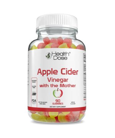 Health Dose Apple Cider Vinegar Gummy with the Mother. 90 Gummies. Body Detox and Cleanse Support for Women & Men With Ginger Dry Extract to Support Digestion - Gut Vegan Gluten-Free. 1