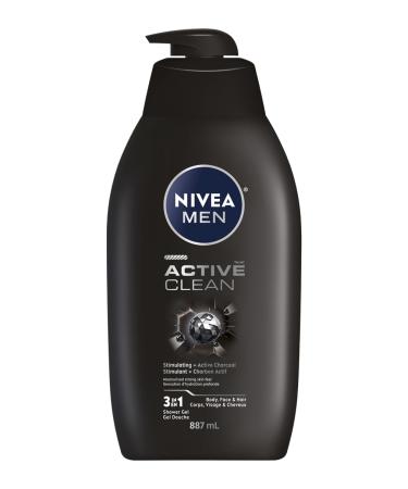 NIVEA MEN Active Clean Body Wash with Active Charcoal | Men Shower Gel for Body Face and Hair 887 ml