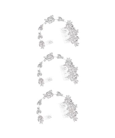 FRCOLOR Hair Comb with Rhinestone Headband Hair Pin with Floral Rhinestones Headpiece Bridal Set of 3