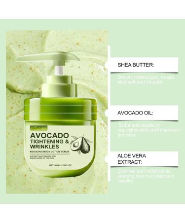 Avocado Tightening Wrinkles Reducing Body Lotion Scrub Cream Age Defying Firmness with Shea Butter Avocado Oil Aloe Vera Extract 100ML/3.38FL.OZ - Buy Online on GoSupps.com