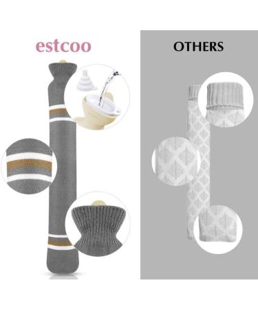 Long Hot Water Bottle with Cover - 73cm Rubber Heat Bottle for Neck & Belly Relief - 2L Natural Rubber - Gray Striped Design - Buy Online on GoSupps.com