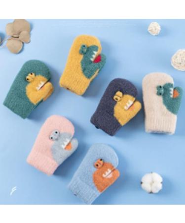 Toddlers Knitted Gloves with String Magic Stretch Gloves Cosy Cartoon Hanging Neck Gloves Lined Fleece Thermal Mittens (2-5Y) Green - Buy Online on GoSupps.com