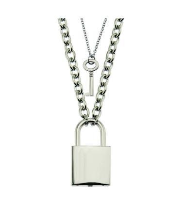 Mumaya Women's Chocker Necklace with Lock Pendant Stainless Steel Chain Necklace Lock Key Pendant Pendant Necklace Couple Padlock Necklace