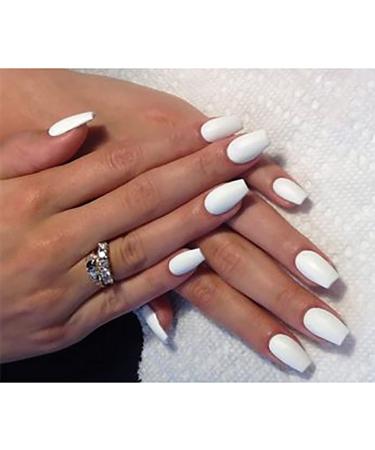 Fstrend White Matte Ballerina False Nails - Medium Square Coffin Acrylic for Women and Girls - Buy Online on GoSupps.com