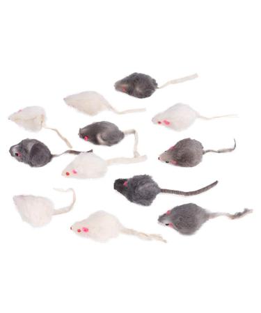 JTLB Cat Toy Mouse Toy 12 Rabbit Fur Mice 14 10 4 12pcs Pet Cat Mice Toys Small Plush Mouse Funny Cat Toy Fake Mouse for Kitten Cat