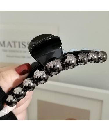 Black Pearl Hair Claw Clip: Elegant Acrylic Hairpin for Women - Large Size Ornamental Banana Barrette with Geometric Rhinestones - 1Pcs - Buy Online on GoSupps.com