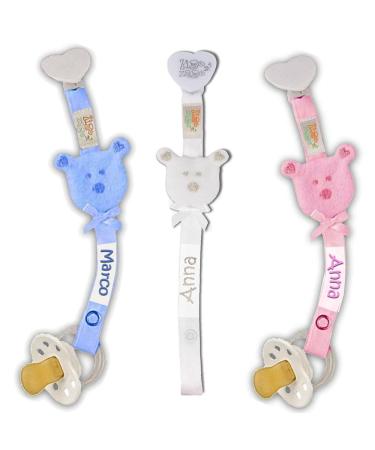 Soft White Fabric Pacifier Chain with 3D Bear Face | International Shipping Available - Buy Online on GoSupps.com