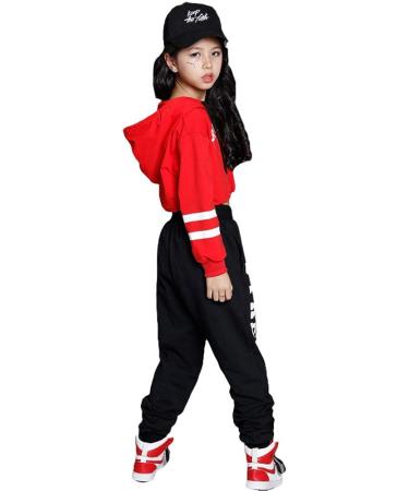 Girls Kids Jazz Modern Dance Costume Hooded Top+Pants Set Dance Hip Hop  Street