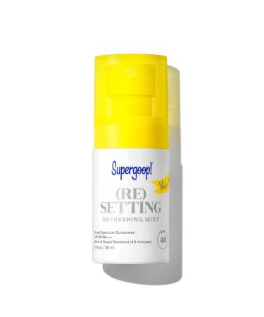 Supergoop! (Re)setting Refreshing Mist, 1 fl oz - SPF 40 PA+++ Facial Mist - Sets Makeup, Refreshes UV Protection & Helps Filter Pollution - Light, Natural Scent 1 Fl Oz (Pack of 1)