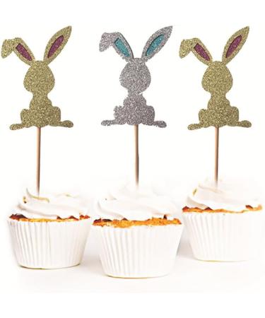 4 Pcs Bunny Cupcake Toppers Rabbit Cake Toppers Birthday Party Easter Cake Decoration (Golden) LM - Buy Online on GoSupps.com
