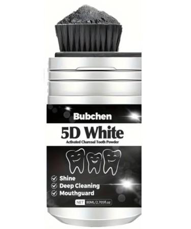Bubchen 5D White Activated Charcoal Tooth Powder 2.7 fl oz Deep Cleaning with Shine & Mouthguard