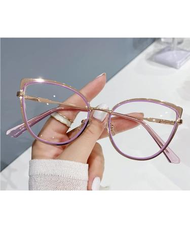 PARWANA Cat-Eye Blue Light Blocking Eyeglasses Computer Readers Anti Eye Strain Reading Glasses Large Flat Light Mirror +200 Purple-golden