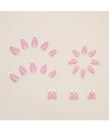 Justotry 24 Pcs Stiletto False Nails Short White French Press on Nails with Nail Glue - Trendy Almond Stick on Nails for Women - Buy Online on GoSupps.com