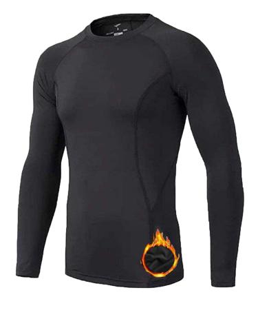 BUYKUD Children's Thermal Underwear Functional Shirt Long Sleeve Running Tracksuits Football Compression Shirt 140 Fleece/Black