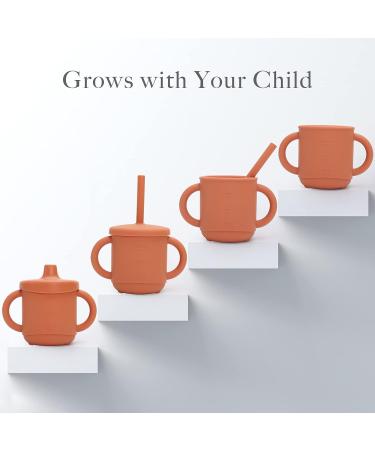 Mengdababy Sippy Cup for Toddler | 3-in-1 Silicone Straw Cup | 7oz Copper Coin Red | BPA Free | Dishwasher & Microwave Safe - Buy Online on GoSupps.com