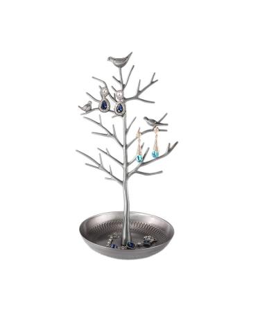 Jewelry Storage Organizer Rack Alloy Bird Money Tree Jewelry Rack Ring Earrings Jewelry Display Rack Jewelry Storage Rack Rack for Holding Jewelry (Color : Black Size : One Size) Silver