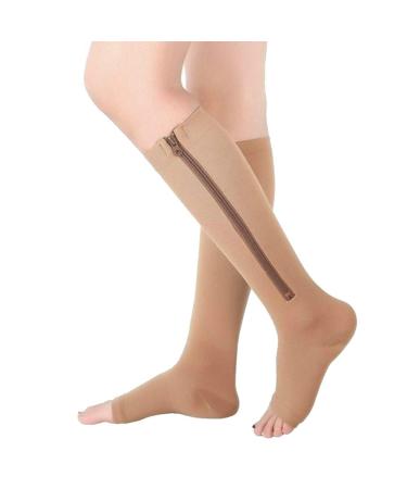 AxSpeed 1 pair of compression stockings for men and women 15 20 mmHg knee socks with an open toe area for running and fitness nurses varicose veins M (2 -pack) skin colors