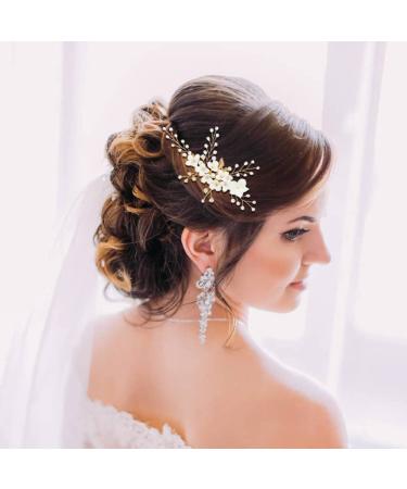 Gold Flower Leaf Hair Combs, Pearl Pins, Rhinestone Barrettes - 36 Pack Set for Wedding & Prom Hairstyles - Buy Online on GoSupps.com