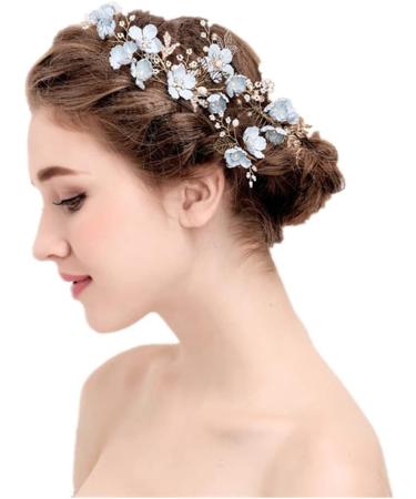 Minkissy Wedding Hair Comb - Pearl Crystal Bridal Hair Clip with Rhinestone Flower Decoration in Blue | Ideal Wedding Hair Accessory for Bride & Bridesmaids - Buy Online on GoSupps.com