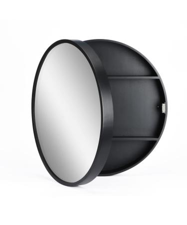 SDK Round Bathroom Mirror Cabinet  Bathroom Wall Storage Cabinet Mirror Medicine Cabinet with Slow-Close Wooden Frame 3 Level (Color : Black  Size : 50CM) 50CMx 50CM Black