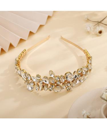 Teyglen Wedding Rhinestone Crystal Headband - Gold Bridal Hair Hoop for Women - Buy Online on GoSupps.com