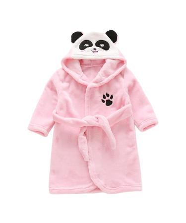 Miyanuby baby boys girl bathrobe soft flannel long-sleeved animal hoodie morning coat nightwear homewear for children baby young girls gift 1-2 years panda pink