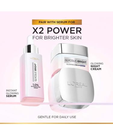 L'Oreal Paris Glycolic Bright Glowing Night Cream 15ml - Overnight Brightening Cream with Glycolic Acid for Spot Minimization & Radiant Skin - Buy Online on GoSupps.com