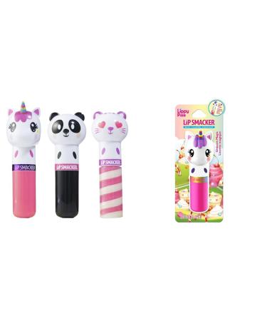 Lip Smacker Lippy Pals Set of 3 Flavored Moisturizing Lip Balms with Unicorn Magic Cuddly Cream Puff Panda and Sweet Kiwi Kitty