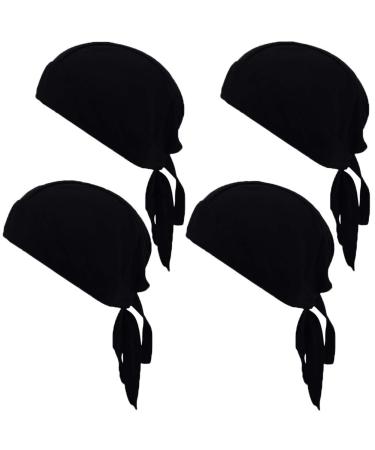 Sweat Wicking Doo Rag Cooling Dew Rag Helmet Liner Hat Large Motorcycle Head Wrap Bandana Skull Caps for Men and Women Black 4 Pack