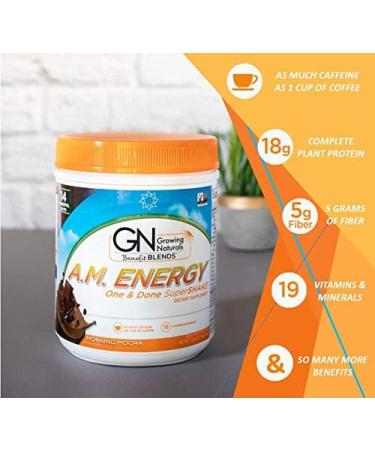 Growing Naturals All Natural Plant Based Protein One & Done Super Shake 18g Protein with Non-GMO High Fiber and Gluten Free A.M. Energy 1 Pound (Pack of 1) A.M. Morning Mocha 1.11 Pound (Pack of 1) - Buy Online on GoSupps.com